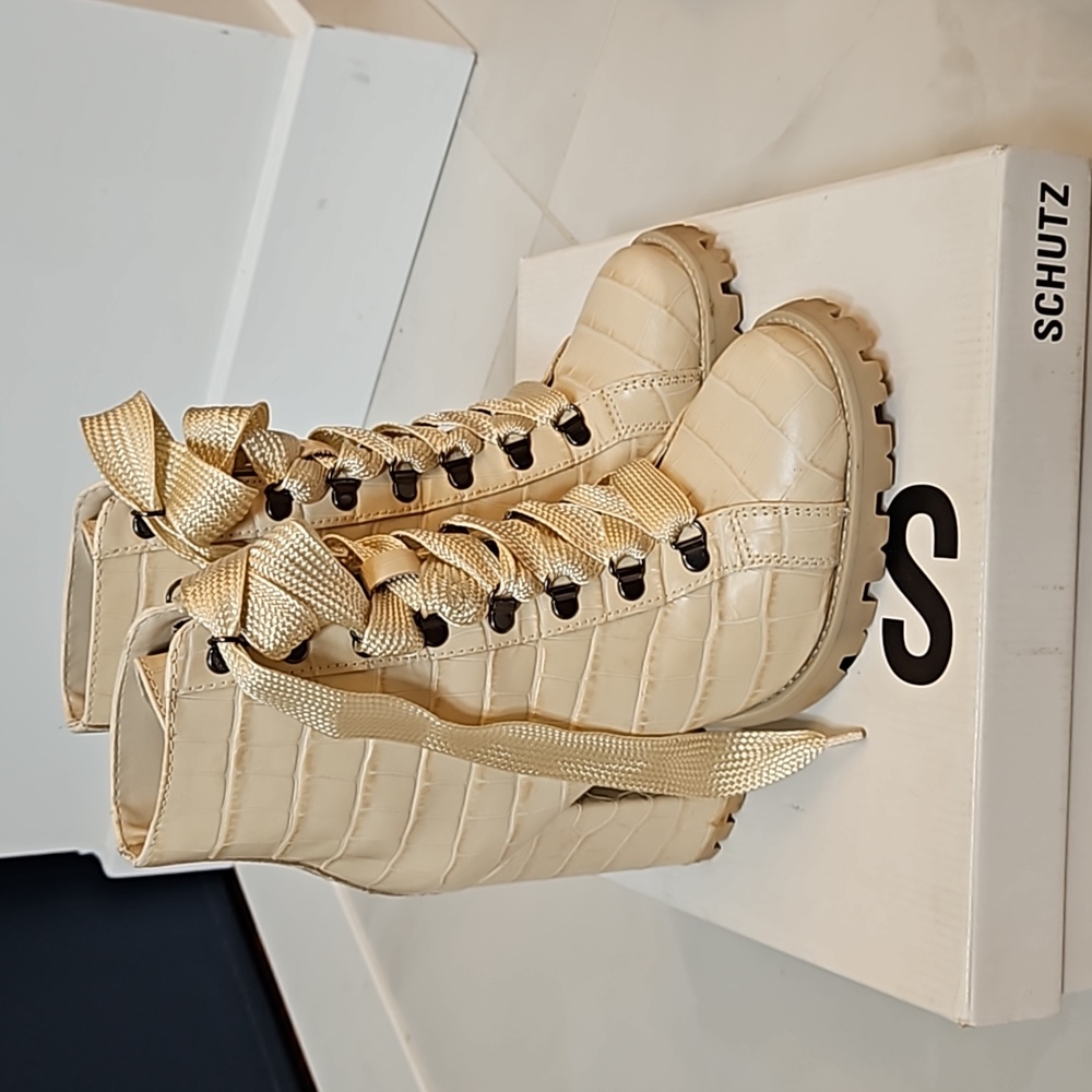 Schutz Zara Croc Embossed Booties